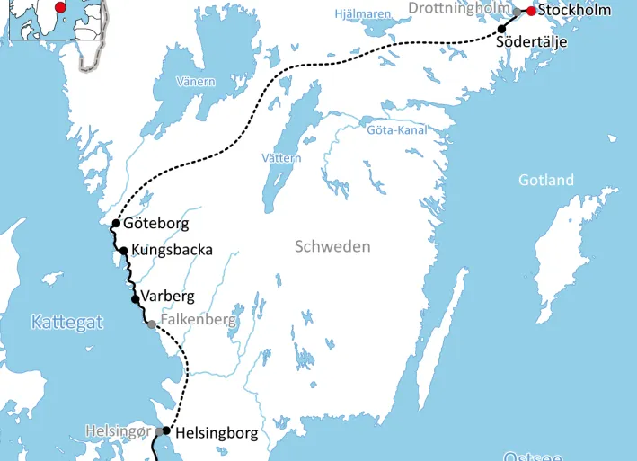 Karte zur Radtour von Stockholm nach Kopenhagen