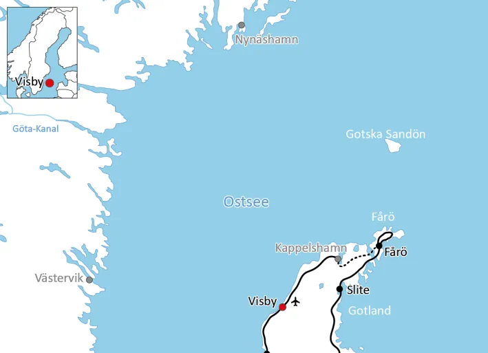 Karte zur Radtour auf Gotland