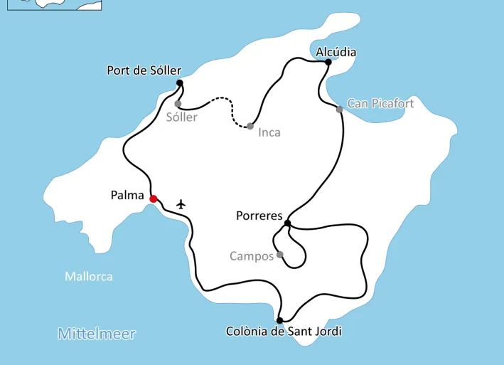 Karte für den Radurlaub auf Mallorca