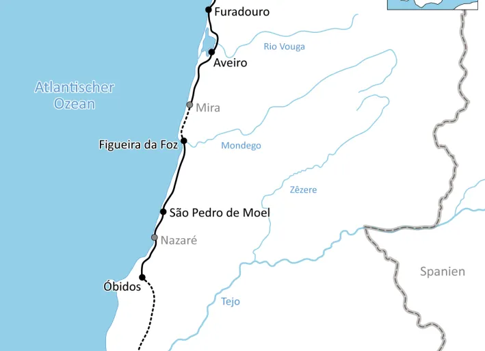 Karte zur Radtour in Portugal: Porto – Lissabon