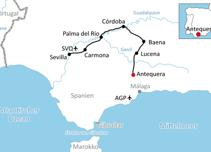 Karte für den Radurlaub in Andalusien