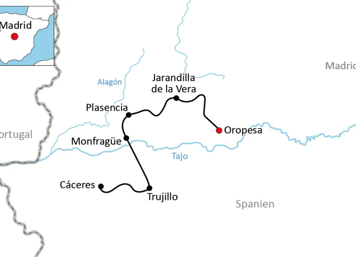 Karte zur Radtour in der Extremadura
