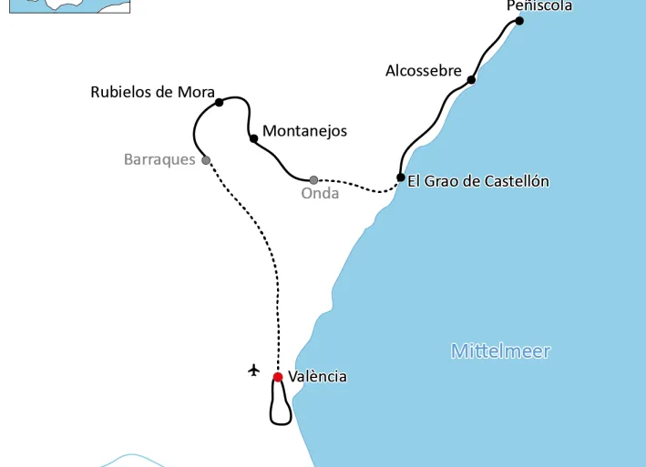 Karte zur Radtour um Valencia