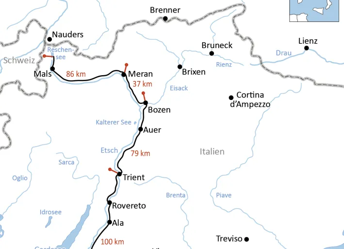 Etsch-Radweg, Übersichtskarte