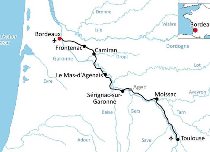 Karte zur Radtour am Canal de Garonne
