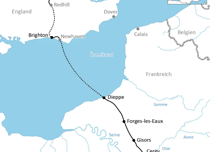 Karte zur Radreise von Paris nach London