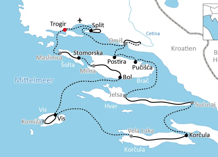 Karte zum Inselhüpfen in Kroatien für Sportliche