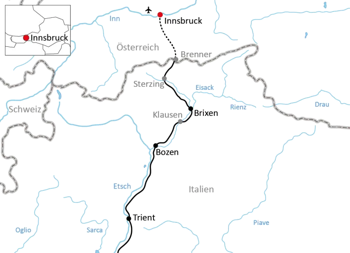 Eisacktal-Radweg von Innsbruck nach Venedig