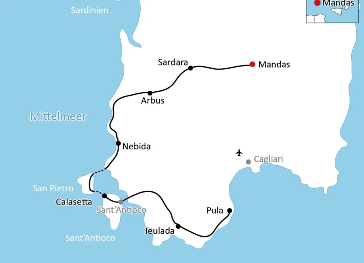 Karte zum Radurlaub auf Sardinien