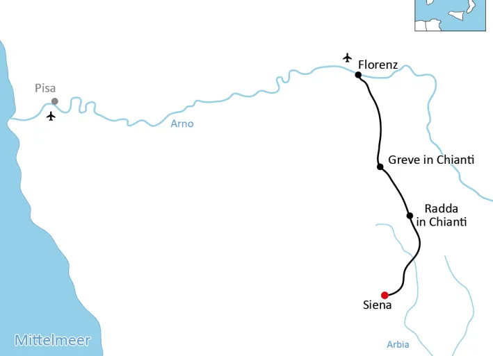 Karte zur Radtour durch den Chianti