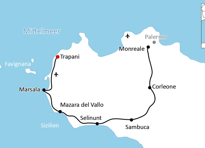 Karte zur Radtour in West-Sizilien