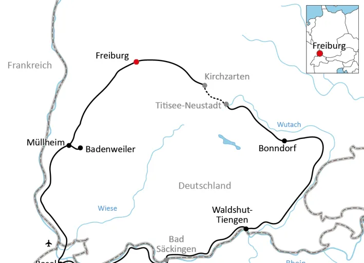Karte zum Süd-Schwarzwald-Radweg