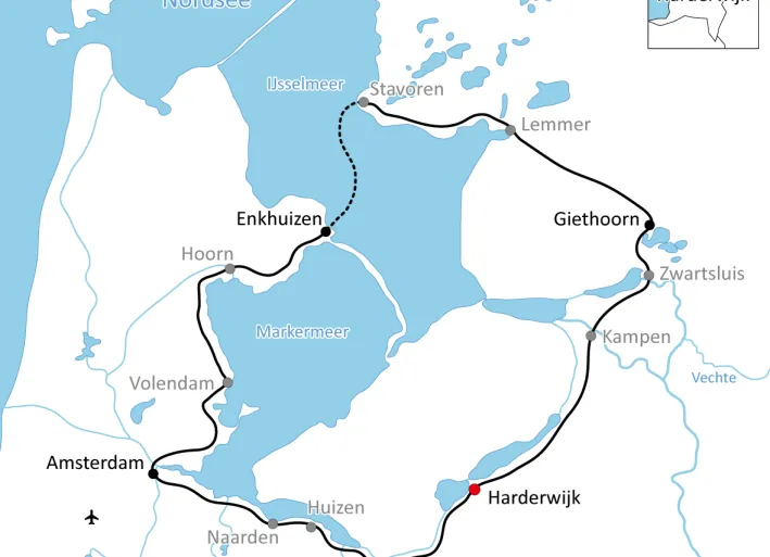 Karte zur Radtour um Amsterdam für Sportliche