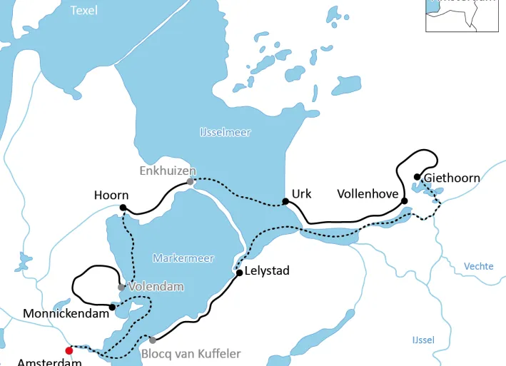 Karte zur Rad- und Segelreise am IJsselmeer