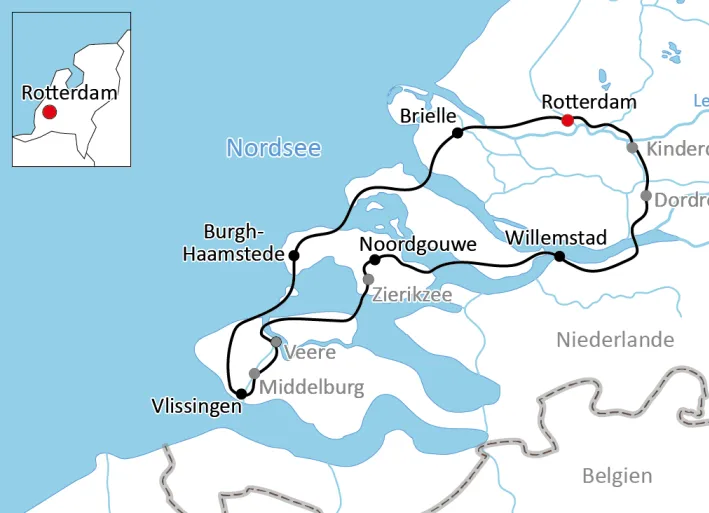 Karte zur Radtour in Zeeland