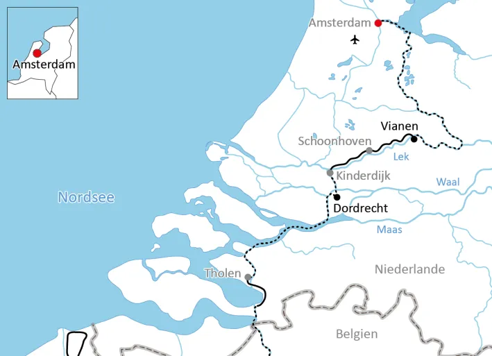 Karte zur Reise mit Rad & Schiff durch Belgien und Holland