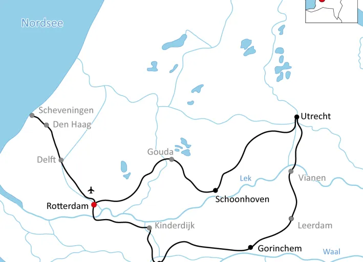Karte zur Reise mit Rad und Schiff auf dem IJsselmeer
