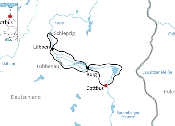 Karte zur Tour auf dem Gurken-Radweg im Spreewald