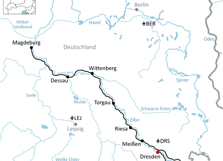 Karte zur Radtour an der Elbe durch Sachsen