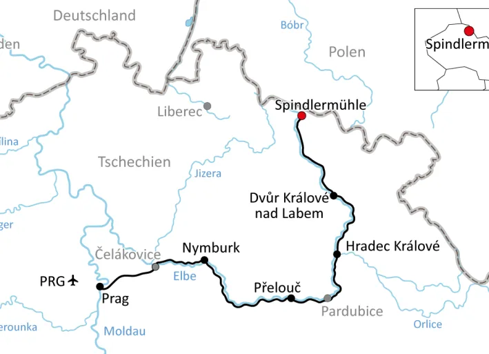 Karte zur Radtour entlang der Elbe durch Tschechien