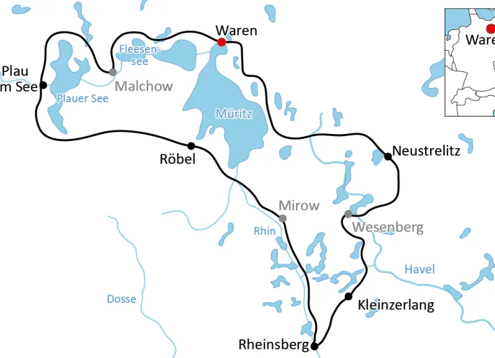 Karte zur Radtour rund um die Müritz