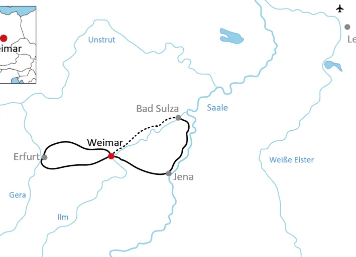 Karte zu den Stern-Radtouren rund um Weimar