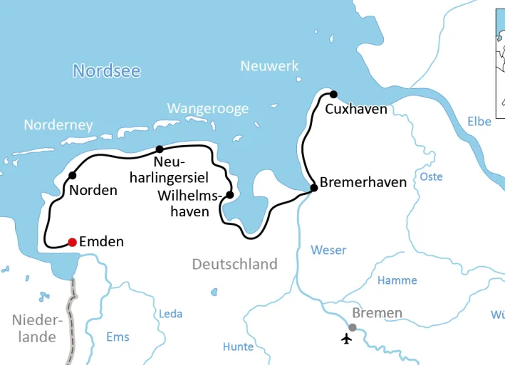 Karte zur Nordsee Radtour