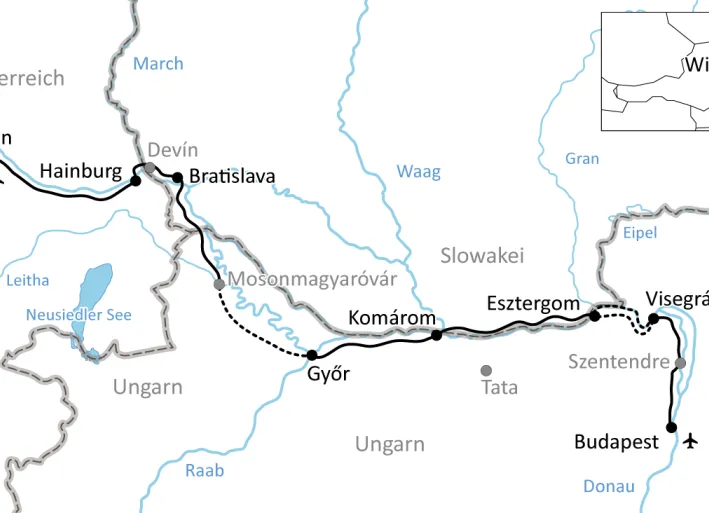 Karte zur Radtour von Wien nach Budapest