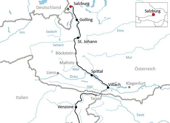 Karte zum Alpe-Adria-Radweg