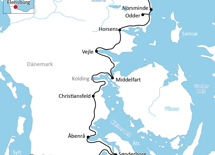 Karte zum Ostseeradweg in Jütland