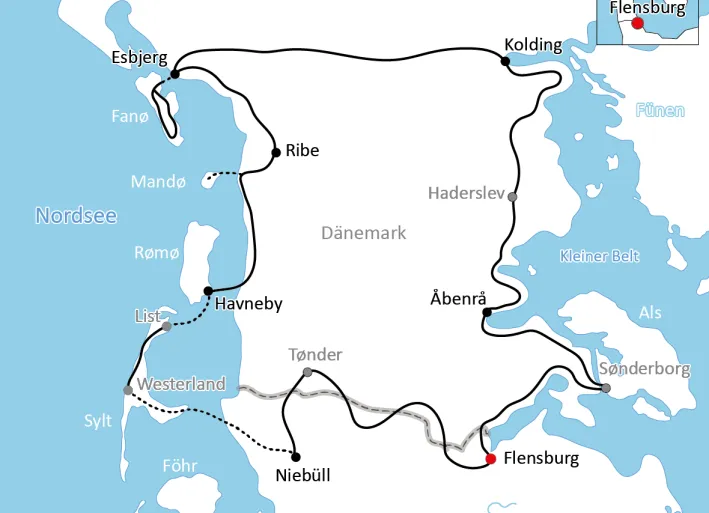 Karte zur Südjütlandrunde für Sportliche