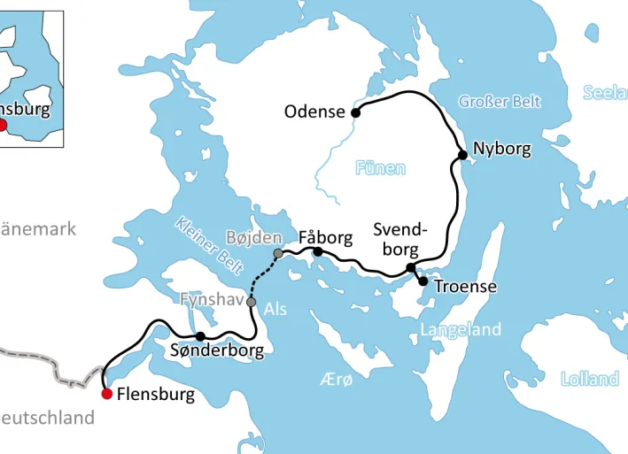 Karte für die Radtour nach Fünen