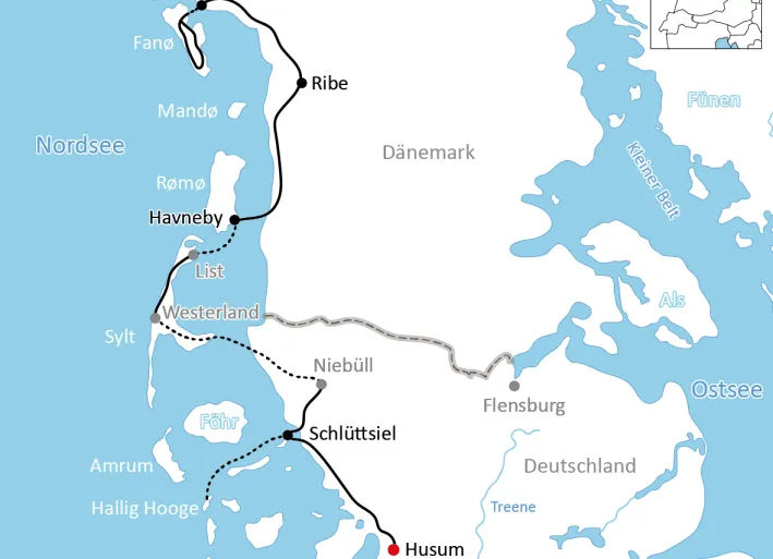Karte zur Radtour auf die Nordseeinseln