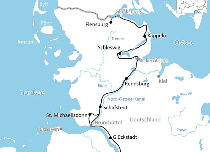 Karte zum Radurlaub in Schleswig-Holstein