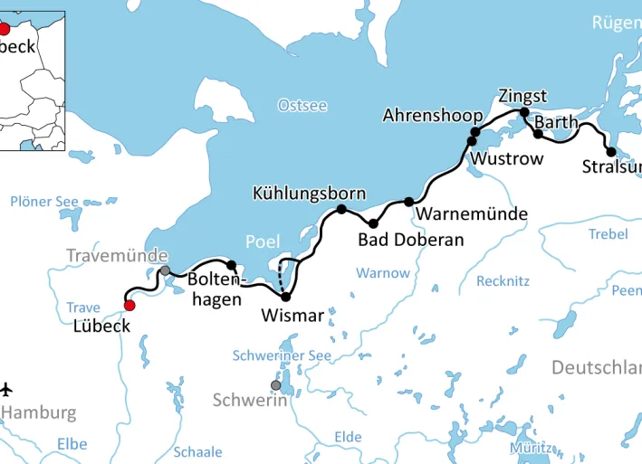 Karte für den Ostseeküsten-Radweg