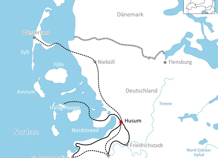 Karte zur Radtour in Nordfriesland