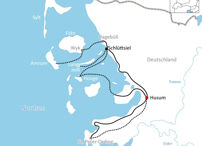 Karte zur Radtour über die Halligen