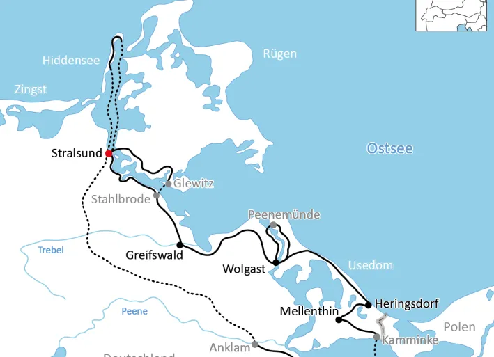 Karte zum Ostseeradweg in Vorpommern