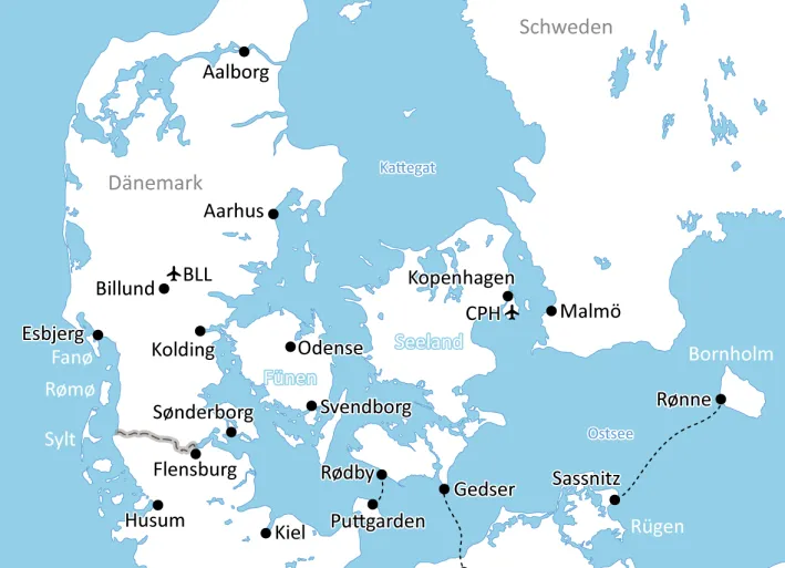 Karte zu Radreisen in Dänemark