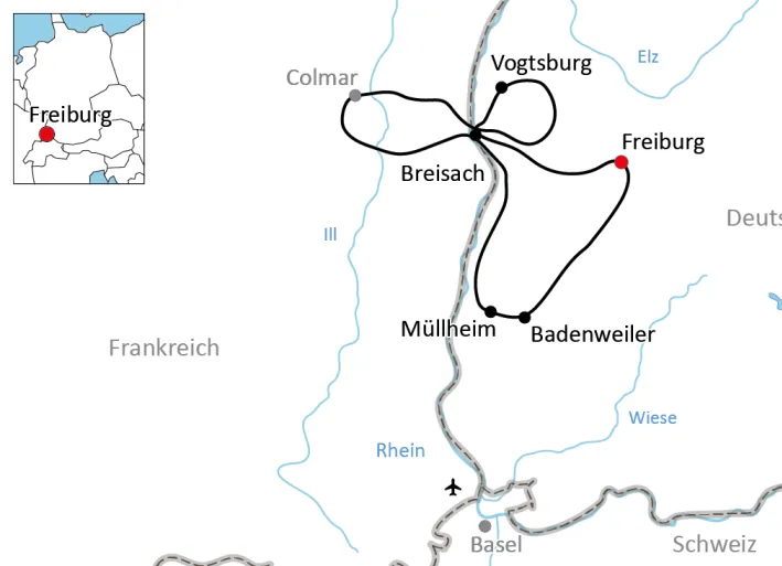 Karte zur Radtour um den Kaiserstuhl