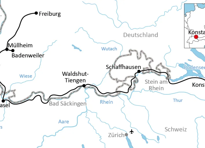 Karte zur Radtour am Hochrhein