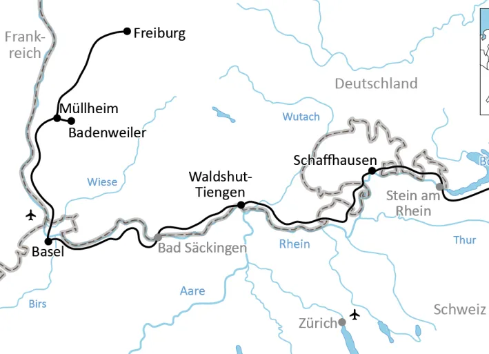 Karte zur Radtour am Hochrhein