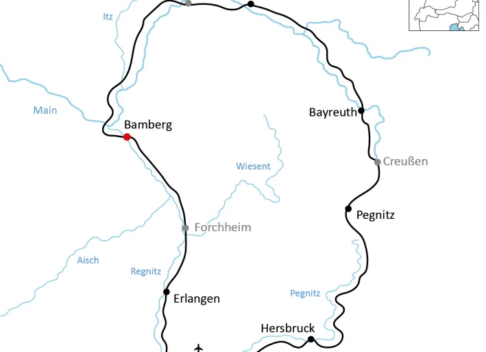 Karte zur Radtour in Franken