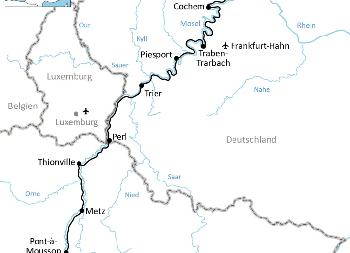 Karte zur Radtour an der Moselle in Lothringen