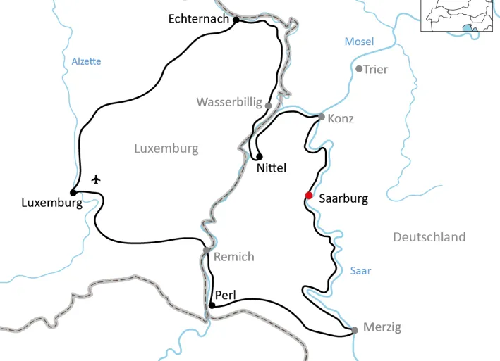 Karte zum Radurlaub in Luxemburg