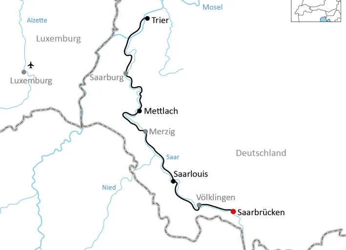 Karte zur Fahrradtour an der Saar