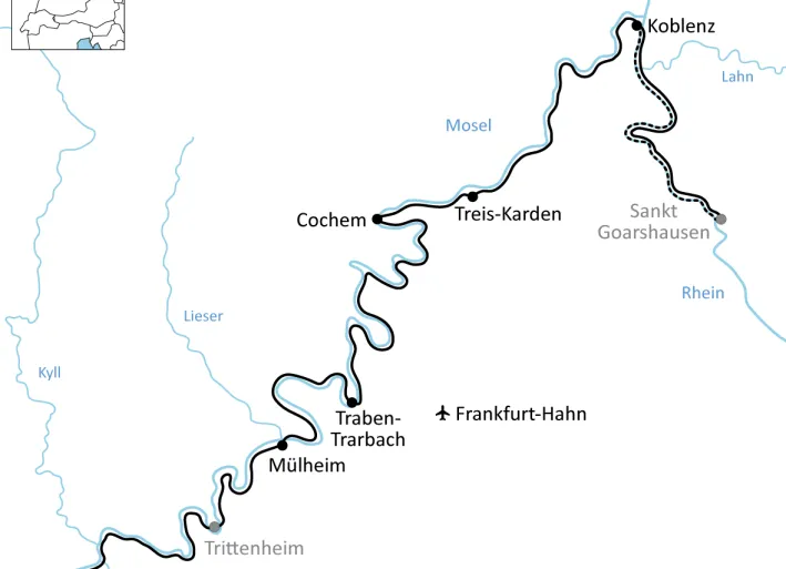 Karte zur Radtour von Trier nach Koblenz für Genießer