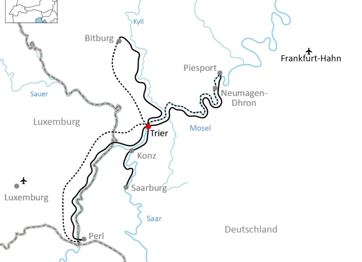 Karte zur Stern-Radtour ab Trier