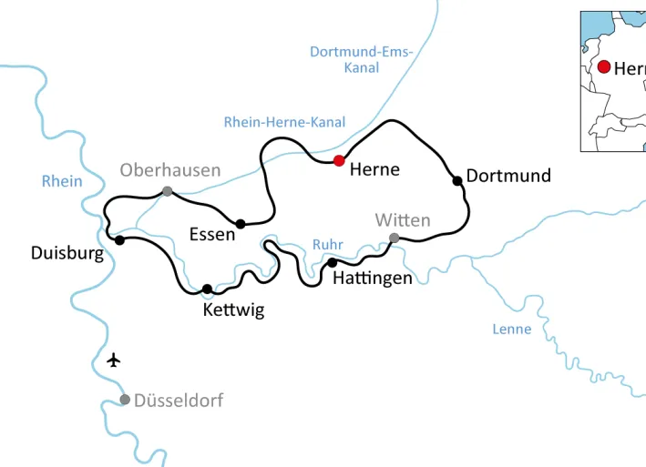 Karte zur Radtour durch das Ruhrgebiet