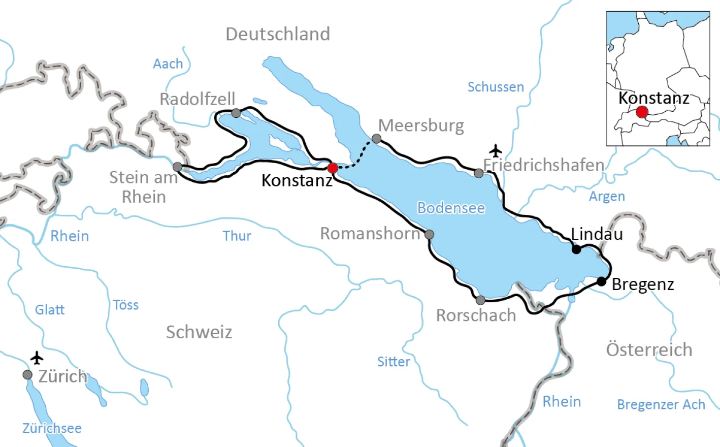 Karte zur Kurztour am Bodensee mit dem Rad